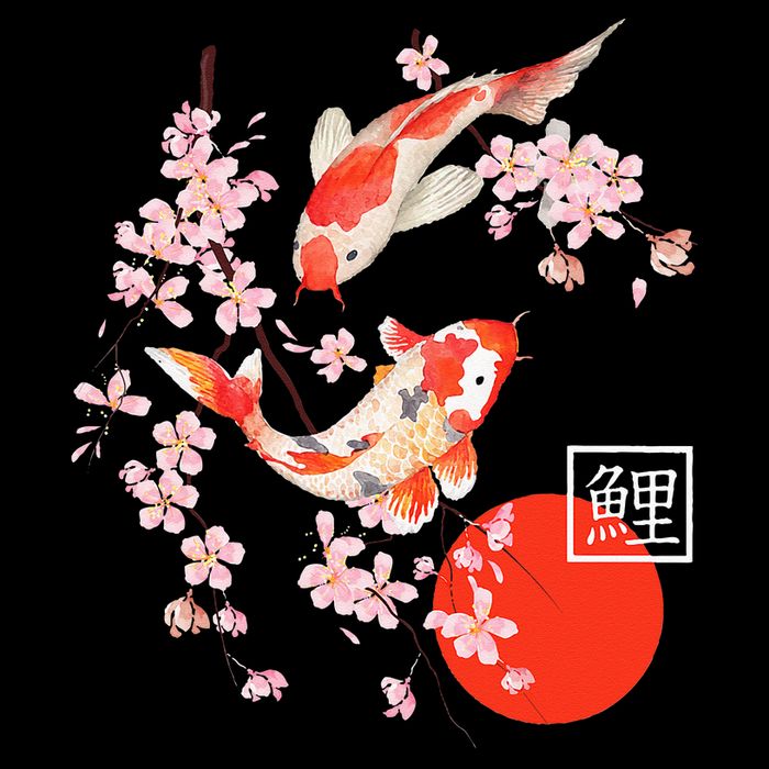 Cherry Blossom Koi Carp Fish Japanese Sakura Graphic Art Drawstring Bag
