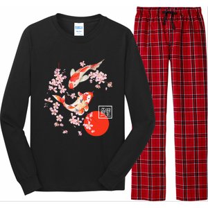 Cherry Blossom Koi Carp Fish Japanese Sakura Graphic Art Long Sleeve Pajama Set