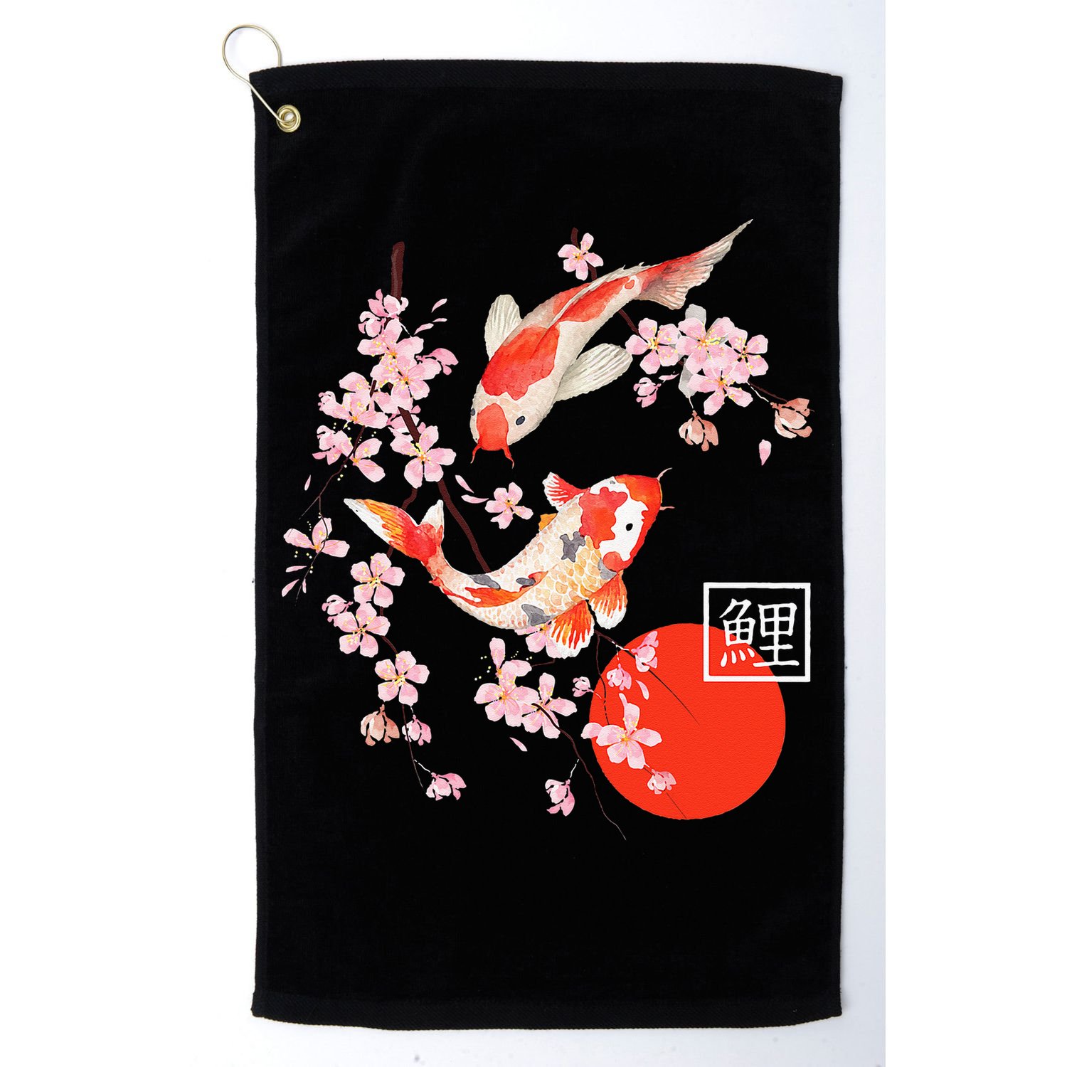 Cherry Blossom Koi Carp Fish Japanese Sakura Graphic Art Golf Towel