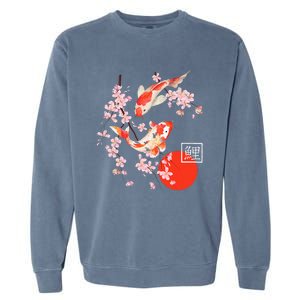 Cherry Blossom Koi Carp Fish Japanese Sakura Graphic Art Garment-Dyed Sweatshirt