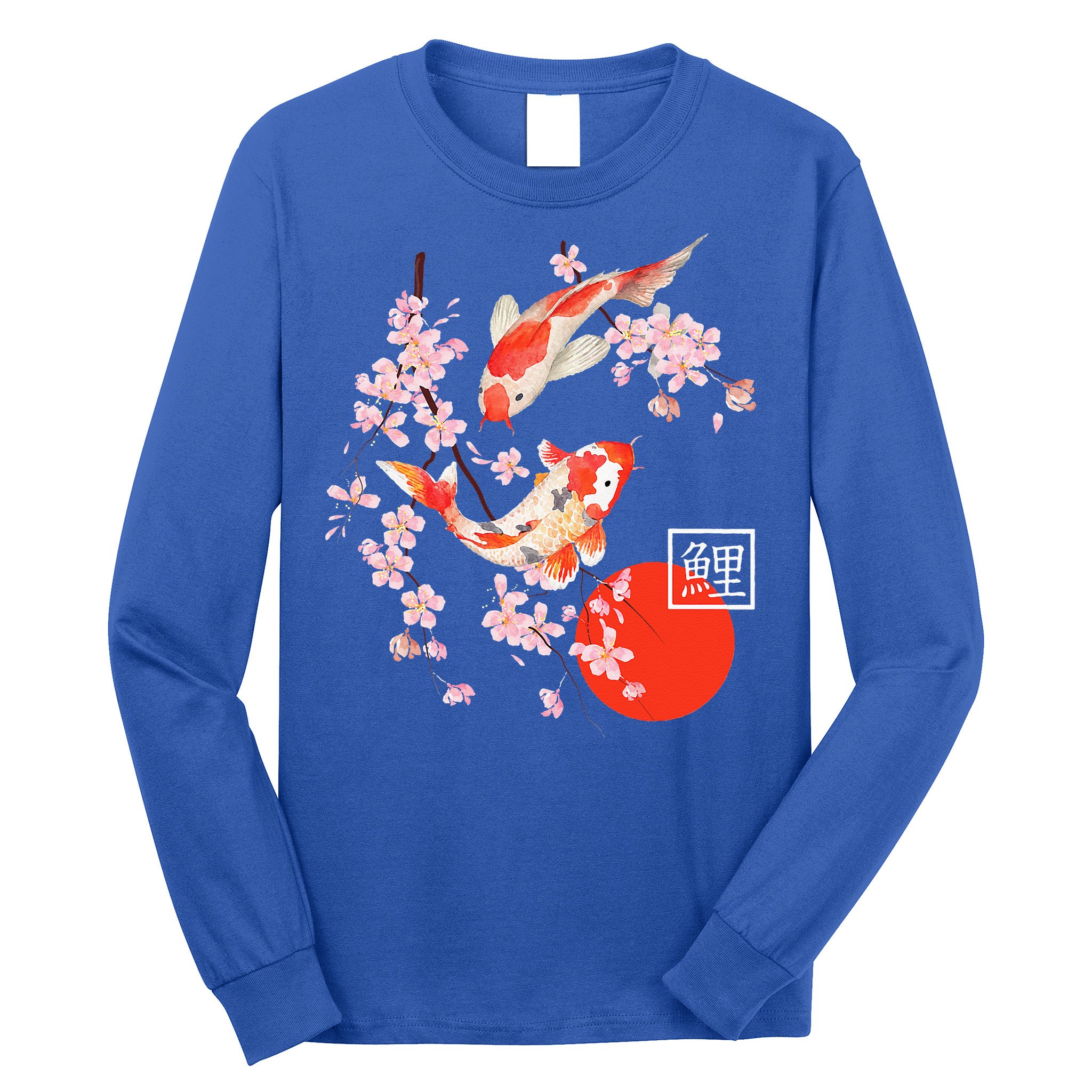 Cherry Blossom Koi Carp Fish Japanese Sakura Graphic Art Long Sleeve Shirt