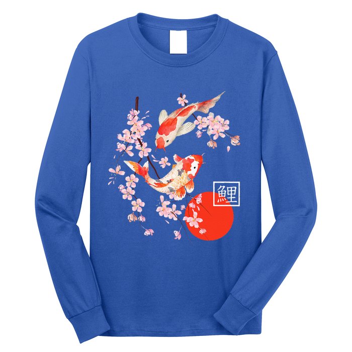 Cherry Blossom Koi Carp Fish Japanese Sakura Graphic Art Long Sleeve Shirt