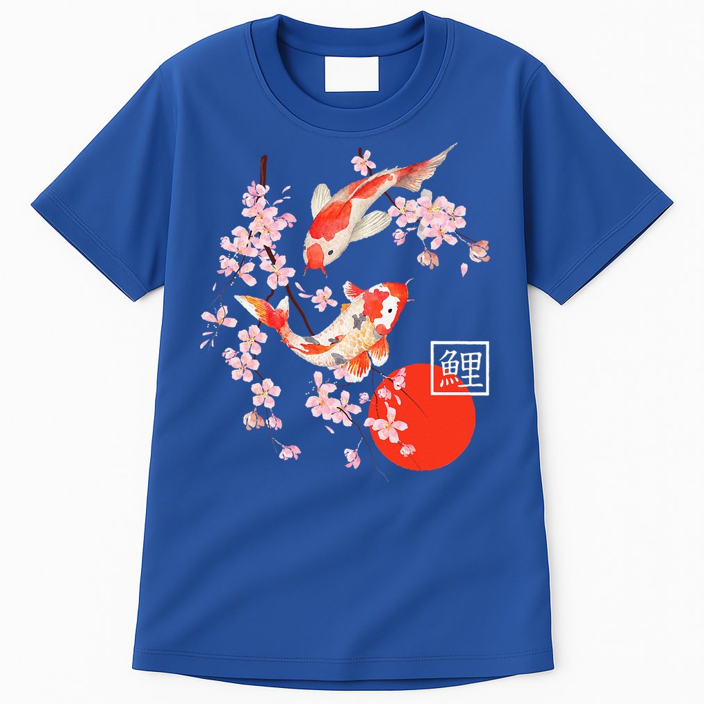 Cherry Blossom Koi Carp Fish Japanese Sakura Graphic Art Tall T-Shirt