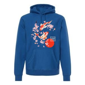 Cherry Blossom Koi Carp Fish Japanese Sakura Graphic Art Premium Hoodie