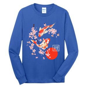 Cherry Blossom Koi Carp Fish Japanese Sakura Graphic Art Tall Long Sleeve T-Shirt