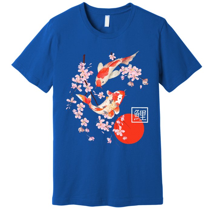 Cherry Blossom Koi Carp Fish Japanese Sakura Graphic Art Premium T-Shirt