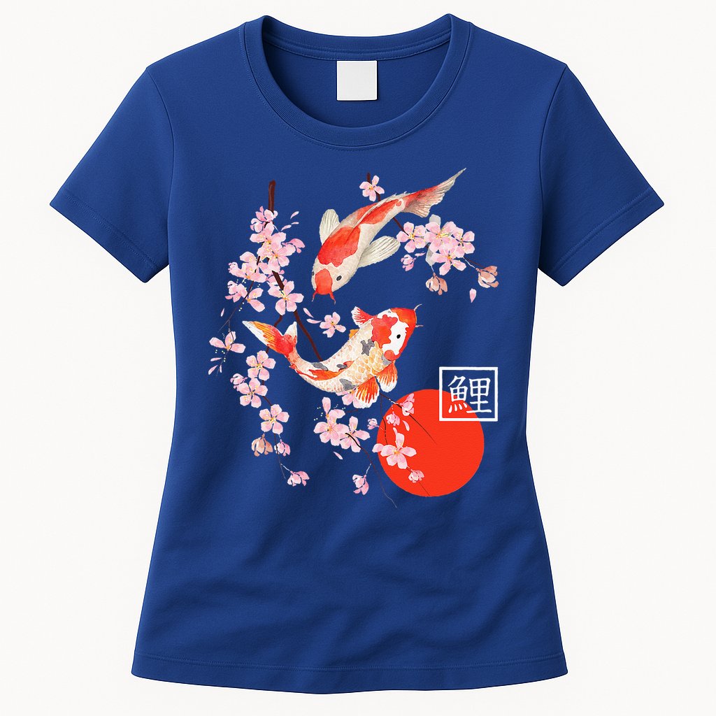 Cherry Blossom Koi Carp Fish Japanese Sakura Graphic Art Womens T-Shirt
