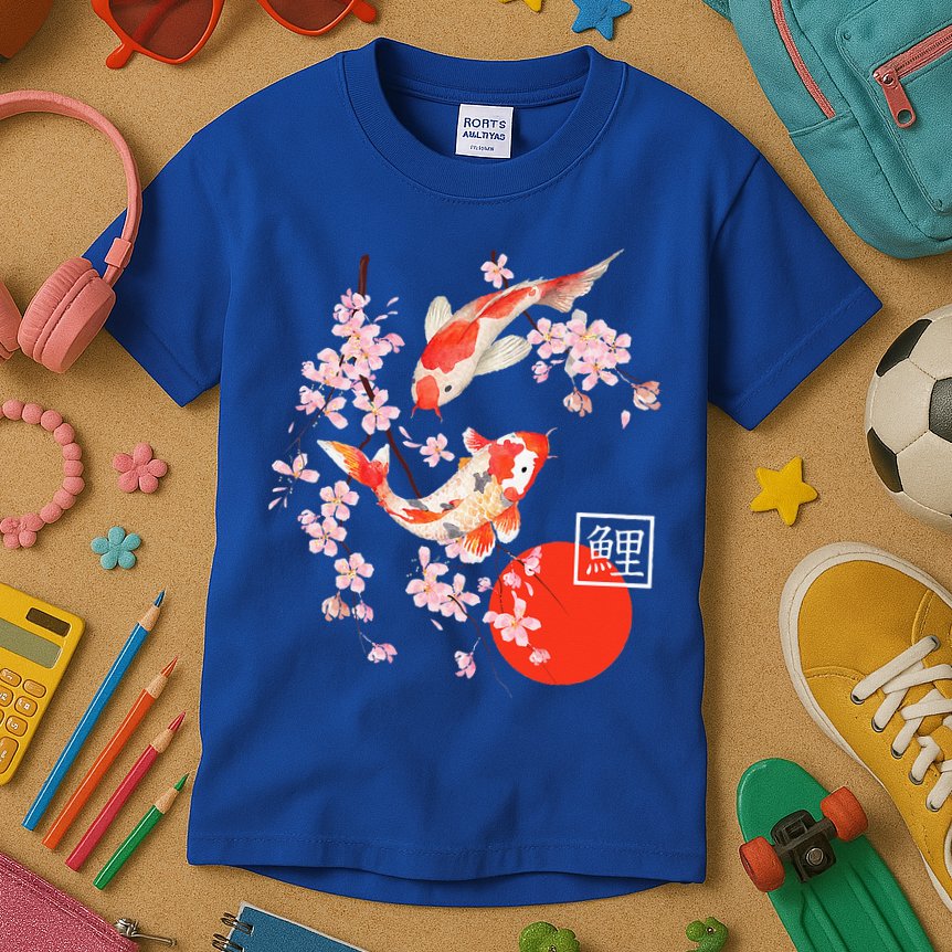 Cherry Blossom Koi Carp Fish Japanese Sakura Graphic Art Kids T-Shirt