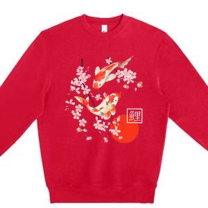 Cherry Blossom Koi Carp Fish Japanese Sakura Graphic Art Premium Crewneck Sweatshirt