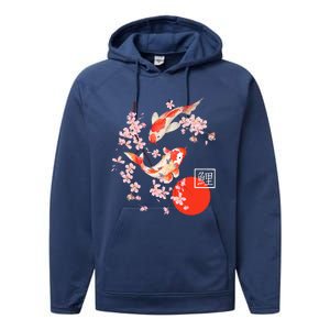 Cherry Blossom Koi Carp Fish Japanese Sakura Graphic Art Performance Fleece Hoodie