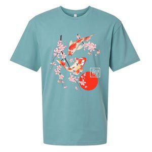 Cherry Blossom Koi Carp Fish Japanese Sakura Graphic Art Sueded Cloud Jersey T-Shirt