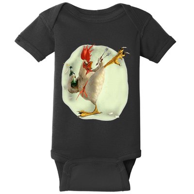 Chicken Beer Karate Kick Cool Chicken Baby Bodysuit