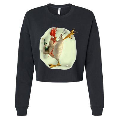 Chicken Beer Karate Kick Cool Chicken Cropped Pullover Crew