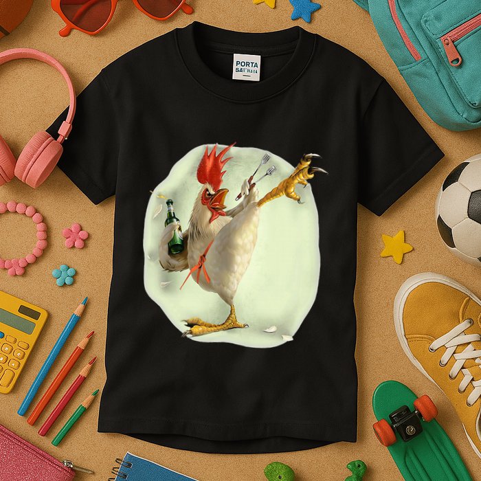 Chicken Beer Karate Kick Cool Chicken Kids T-Shirt