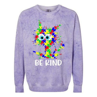 Cat Be Kind Autism Awareness Puzzle Colorblast Crewneck Sweatshirt