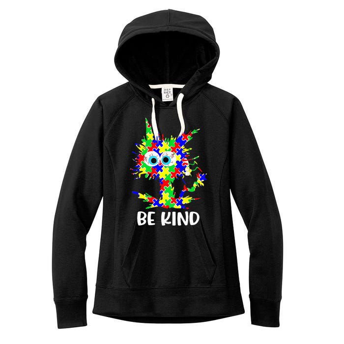 Cat Be Kind Autism Awareness Puzzle Women's Fleece Hoodie