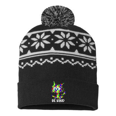 Cat Be Kind Autism Awareness Puzzle USA-Made Snowflake Beanie