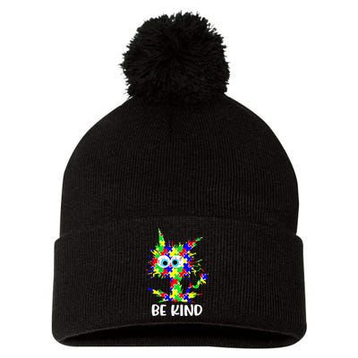 Cat Be Kind Autism Awareness Puzzle Pom Pom 12in Knit Beanie