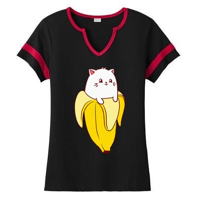 Cat Banana Kitten Lover Funny Kawaii Neko Pet Owner Ladies Halftime Notch Neck Tee