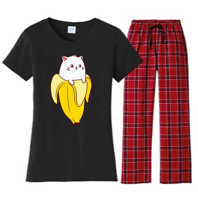 Cat Banana Kitten Lover Funny Kawaii Neko Pet Owner Women's Flannel Pajama Set