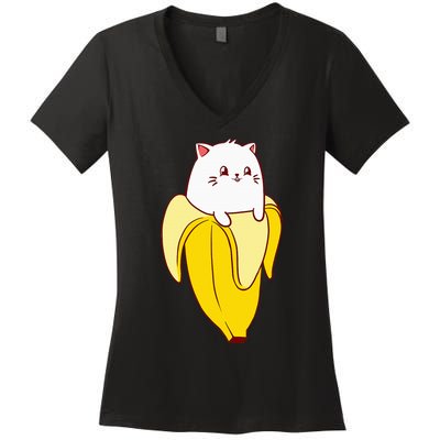 Cat Banana Kitten Lover Funny Kawaii Neko Pet Owner Women's V-Neck T-Shirt