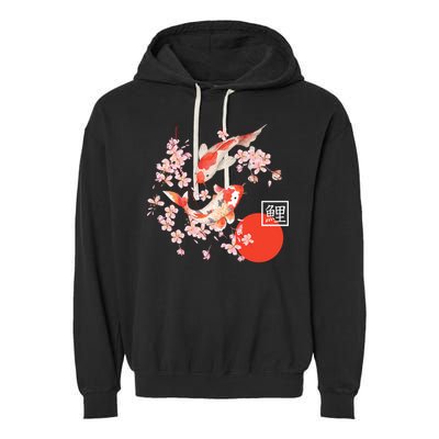 Cherry Blossom Koi Carp Fish Japanese Sakura Graphic Art Garment-Dyed Fleece Hoodie
