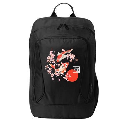 Cherry Blossom Koi Carp Fish Japanese Sakura Graphic Art City Backpack