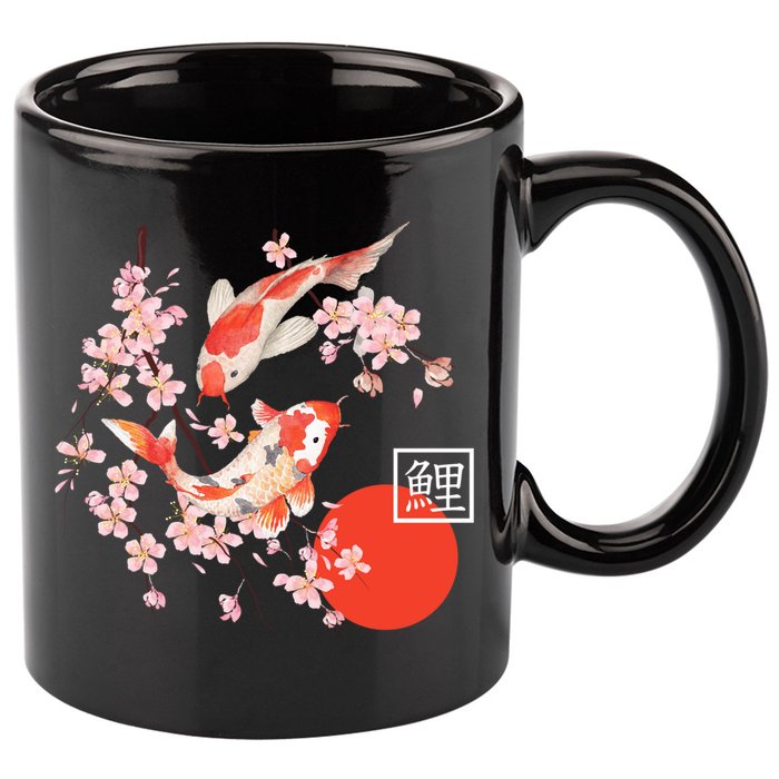 Cherry Blossom Koi Carp Fish Japanese Sakura Graphic Art 11oz C Handle Ceramic Mug