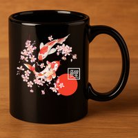 Cherry Blossom Koi Carp Fish Japanese Sakura Graphic Art 11oz C Handle Ceramic Mug