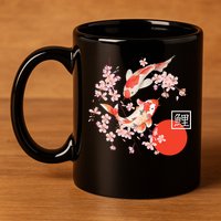 Cherry Blossom Koi Carp Fish Japanese Sakura Graphic Art 11oz C Handle Ceramic Mug