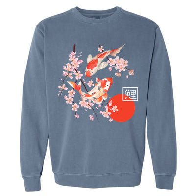 Cherry Blossom Koi Carp Fish Japanese Sakura Graphic Art Garment-Dyed Sweatshirt