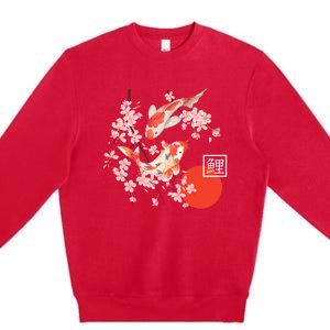 Cherry Blossom Koi Carp Fish Japanese Sakura Graphic Art Premium Crewneck Sweatshirt