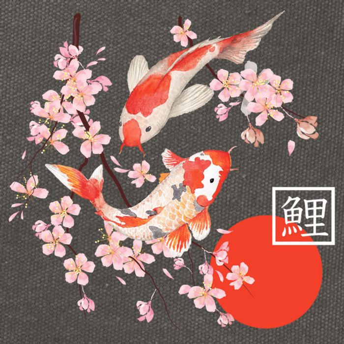 Cherry Blossom Koi Carp Fish Japanese Sakura Graphic Art Cotton Canvas Backpack