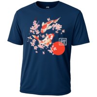 Cherry Blossom Koi Carp Fish Japanese Sakura Graphic Art Cooling Performance Crew T-Shirt