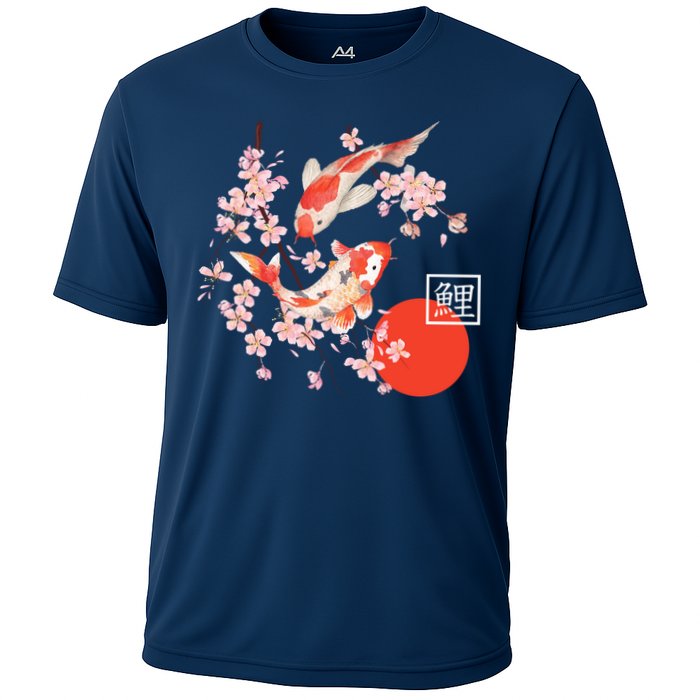 Cherry Blossom Koi Carp Fish Japanese Sakura Graphic Art Cooling Performance Crew T-Shirt