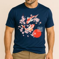 Cherry Blossom Koi Carp Fish Japanese Sakura Graphic Art Cooling Performance Crew T-Shirt