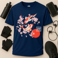 Cherry Blossom Koi Carp Fish Japanese Sakura Graphic Art Cooling Performance Crew T-Shirt