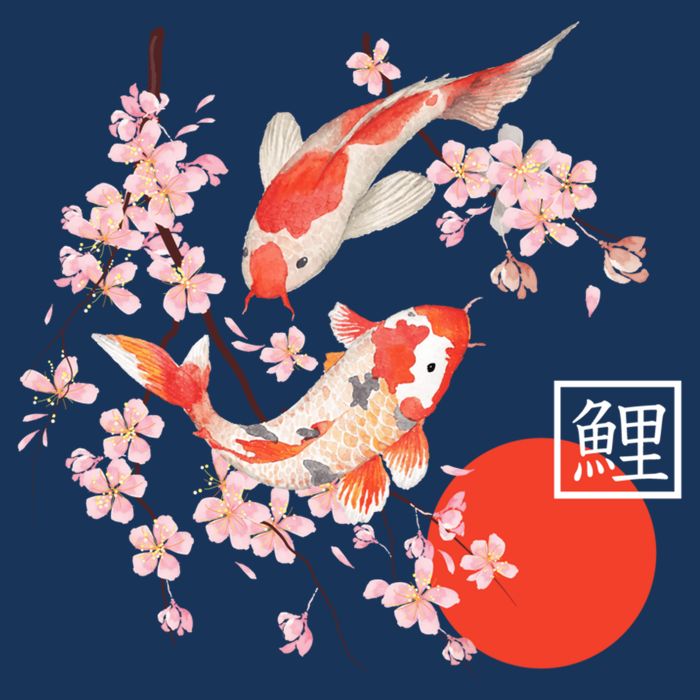 Cherry Blossom Koi Carp Fish Japanese Sakura Graphic Art Cooling Performance Crew T-Shirt