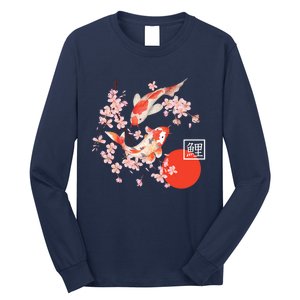 Cherry Blossom Koi Carp Fish Japanese Sakura Graphic Art Long Sleeve Shirt