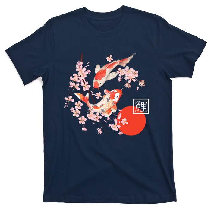 Cherry Blossom Koi Carp Fish Japanese Sakura Graphic Art T-Shirt