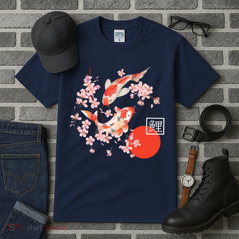 Cherry Blossom Koi Carp Fish Japanese Sakura Graphic Art Tall T-Shirt