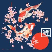 Cherry Blossom Koi Carp Fish Japanese Sakura Graphic Art Sustainable Bucket Hat
