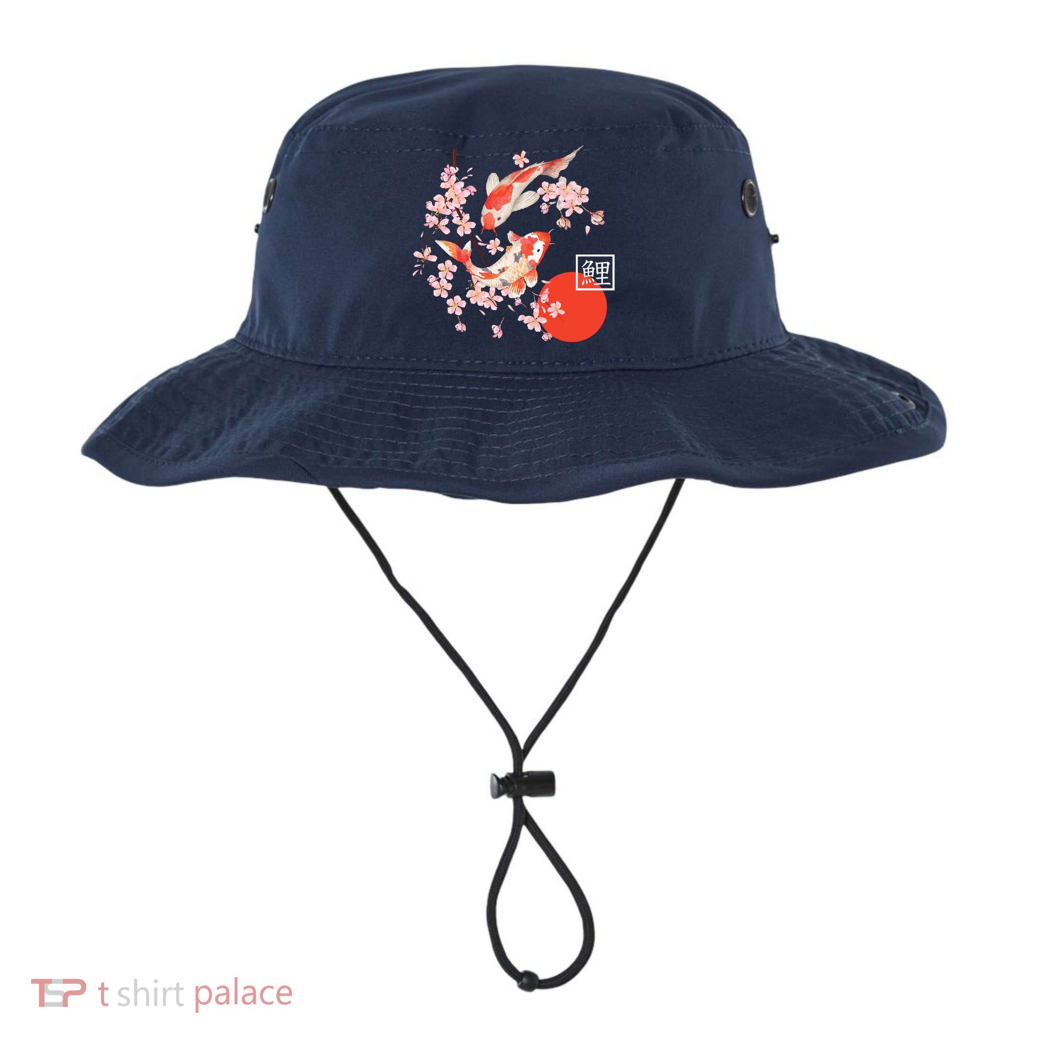 Cherry Blossom Koi Carp Fish Japanese Sakura Graphic Art Bucket Hat