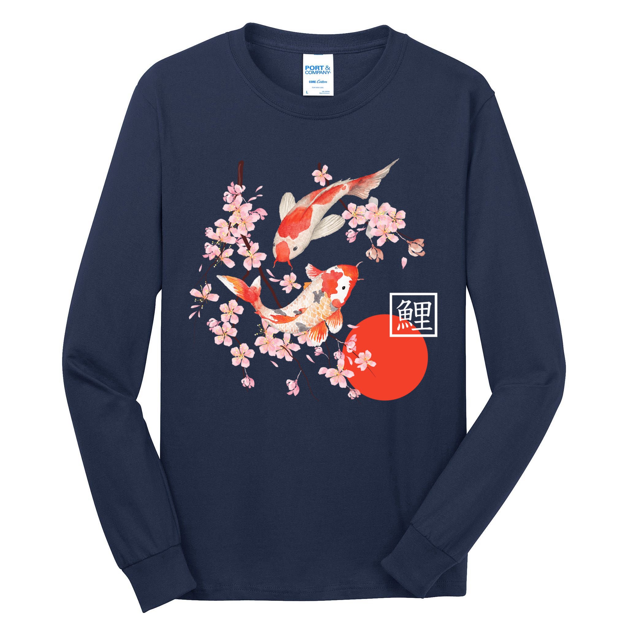 Cherry Blossom Koi Carp Fish Japanese Sakura Graphic Art Tall Long Sleeve T-Shirt