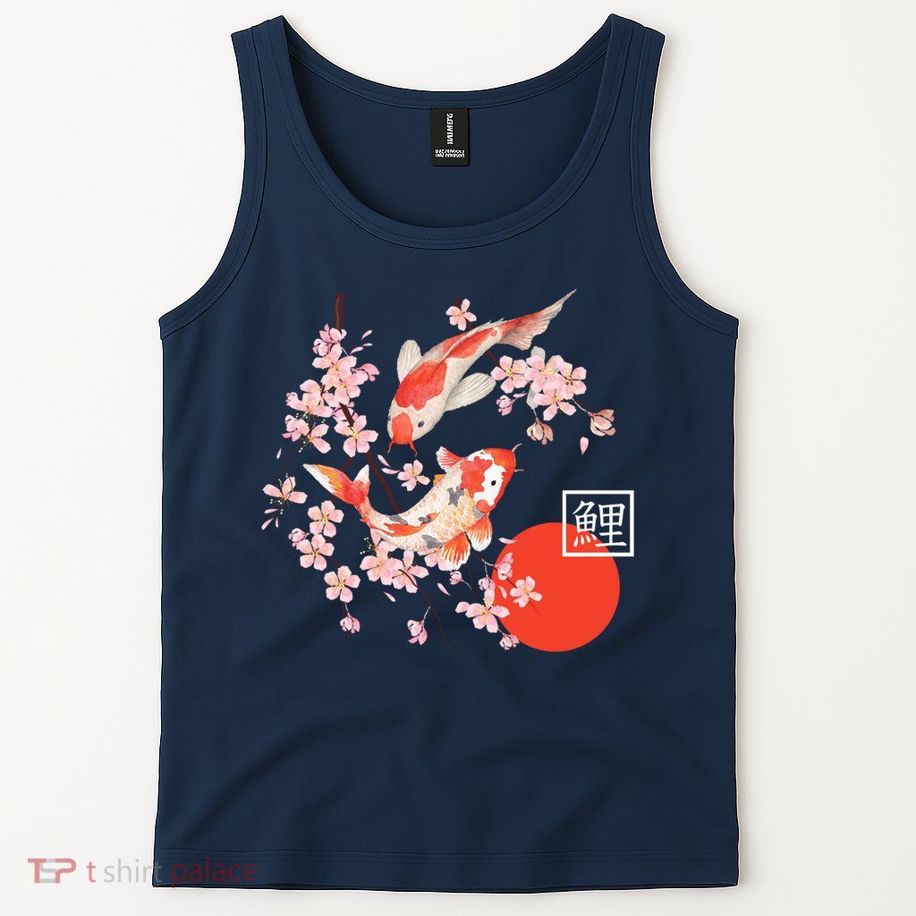Cherry Blossom Koi Carp Fish Japanese Sakura Graphic Art Tank Top