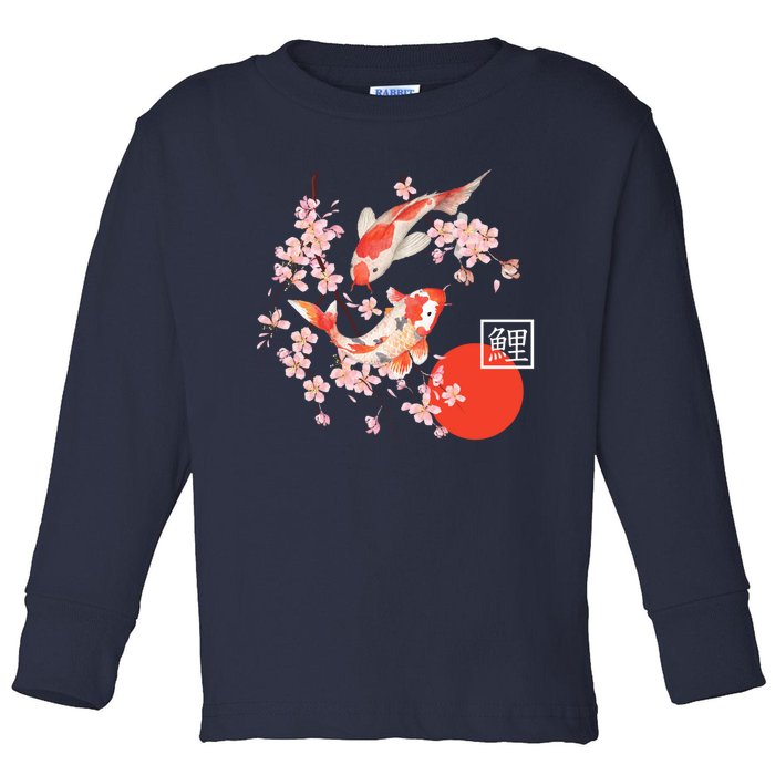 Cherry Blossom Koi Carp Fish Japanese Sakura Graphic Art Toddler Long Sleeve Shirt