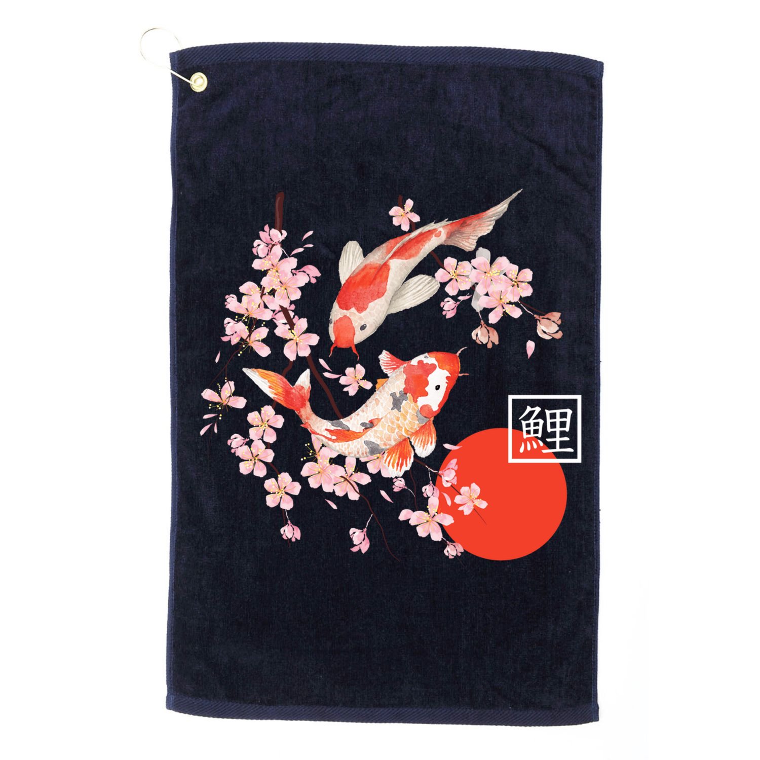 Cherry Blossom Koi Carp Fish Japanese Sakura Graphic Art Golf Towel