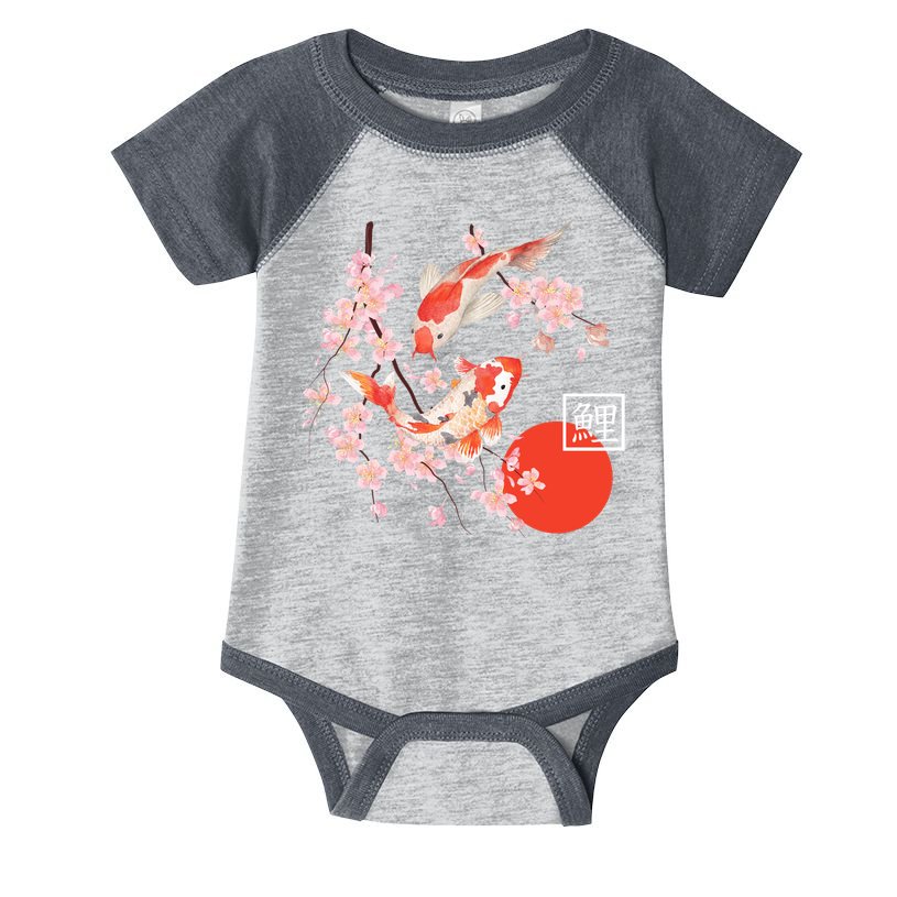 Cherry Blossom Koi Carp Fish Japanese Sakura Graphic Art Infant Baby Jersey Bodysuit