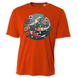 Cherry Blossom Koi Fish Japanese Cooling Performance Crew T-Shirt