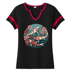 Cherry Blossom Koi Fish Japanese Ladies Halftime Notch Neck Tee